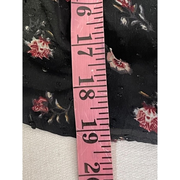 Loft Womens Blouse Size S Small Short Sleeve Black Floral Open Tie Back Lined - Picture 5 of 6